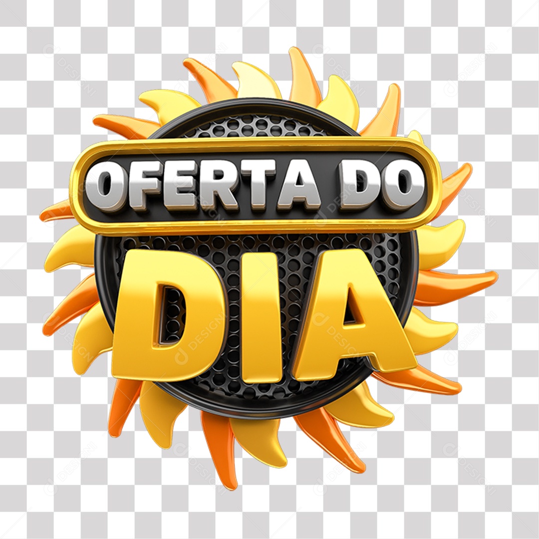 Selo 3D Oferta do Dia Preto e Amarelo para Composição PNG Transparente