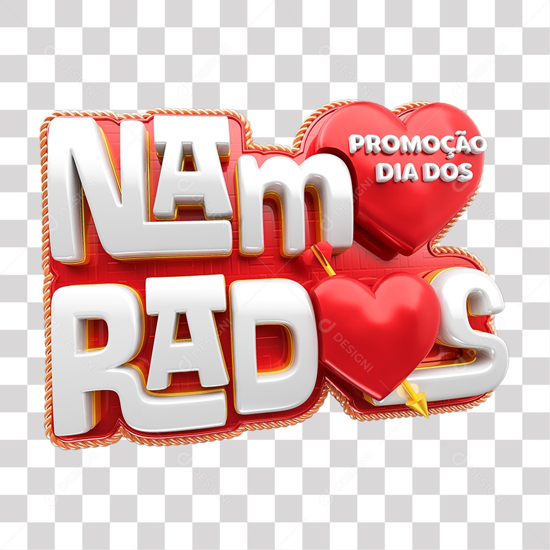 Selo 3D Promoção Dia dos Namorados Vermelho e Branco para Composição PNG Transparente