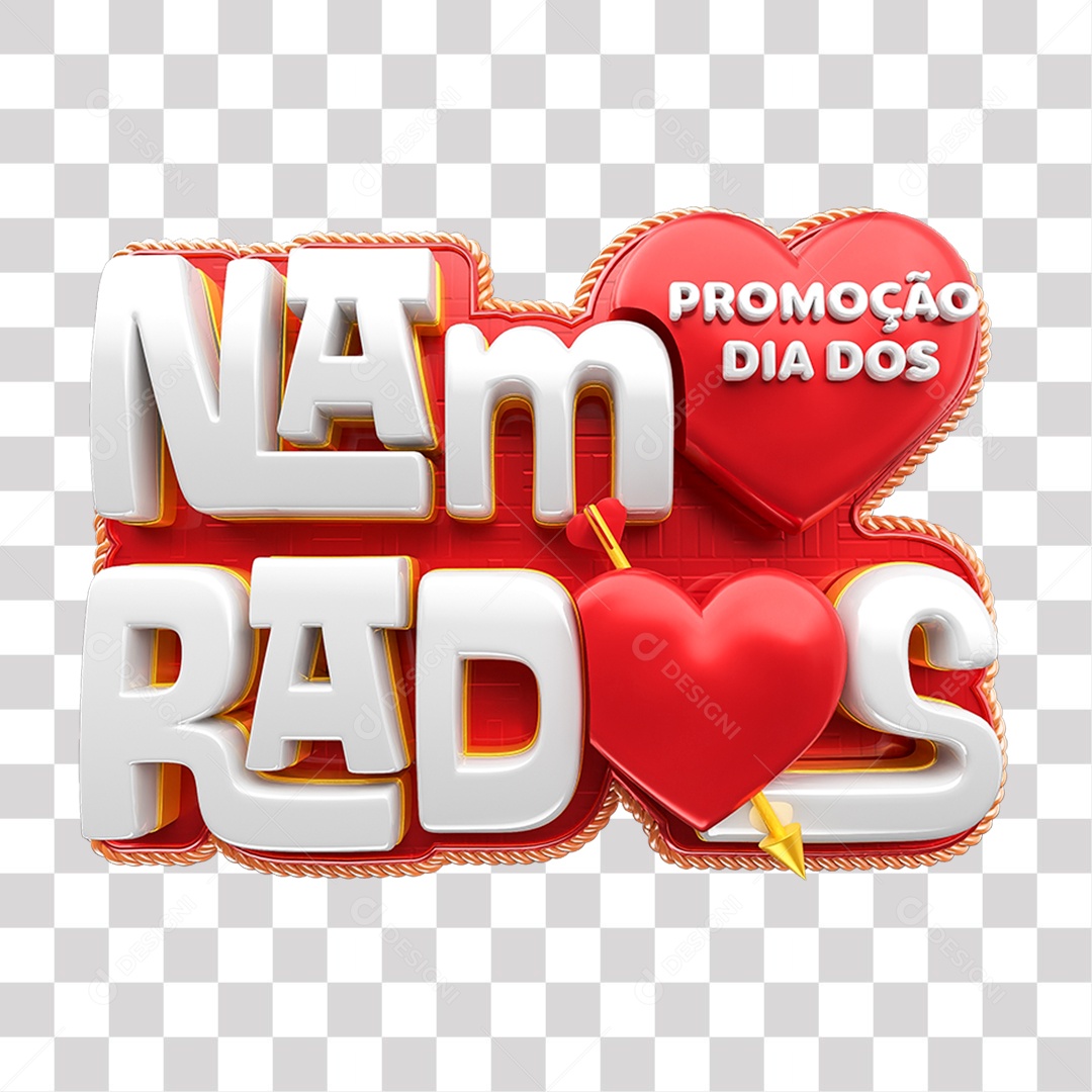 Promoção Dia dos Namorados Selo 3D Vermelho e Branco para Composição PNG Transparente