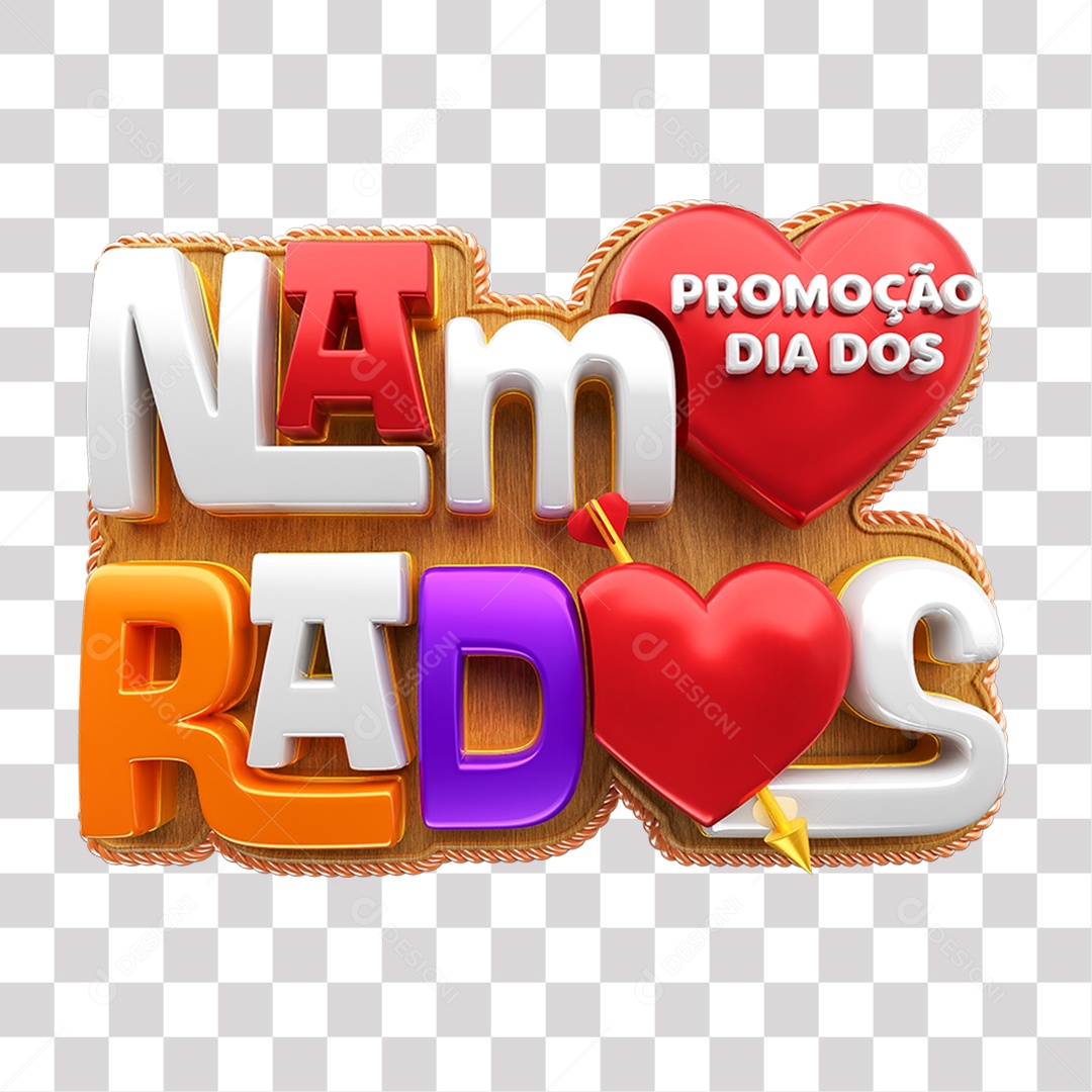 Selo 3D Promoção Dia dos Namorados Colorido para Composição PNG Transparente