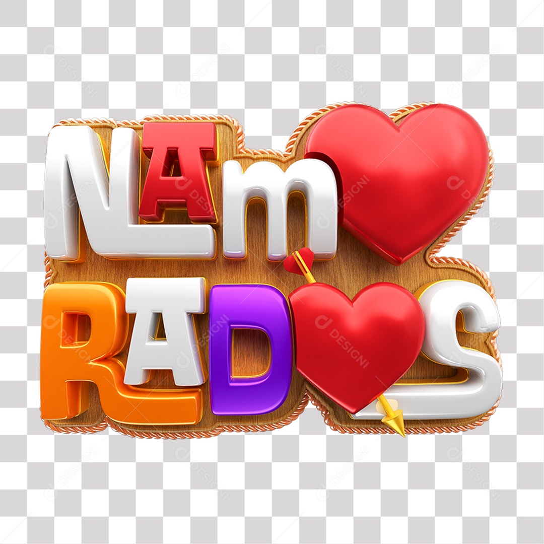 Dia dos Namorados Selo 3D Colorido para Composição PNG Transparente