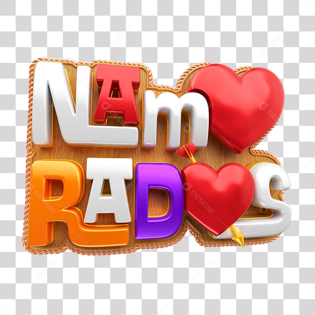 Selo 3D Dia dos Namorados Colorido para Composição PNG Transparente