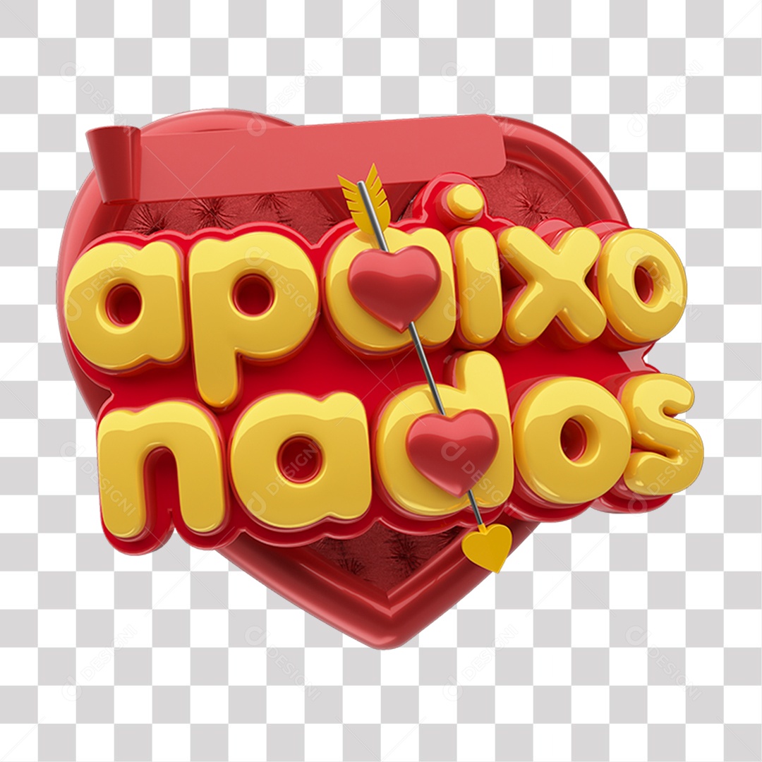 Selo 3D Apaixonados Vermelho e Amarelo para Composição PNG Transparente