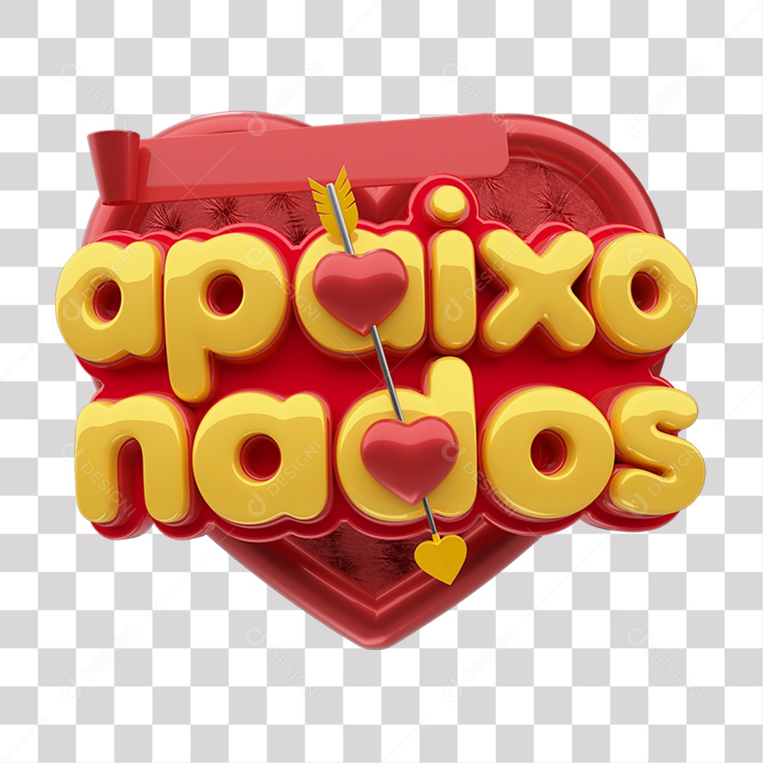 Apaixonados Selo 3D Vermelho e Amarelo para Composição PNG Transparente