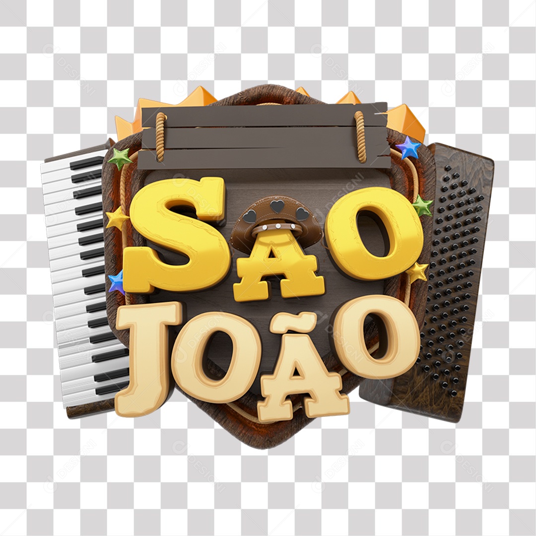 Selo 3D São João para Composição PNG Transparente