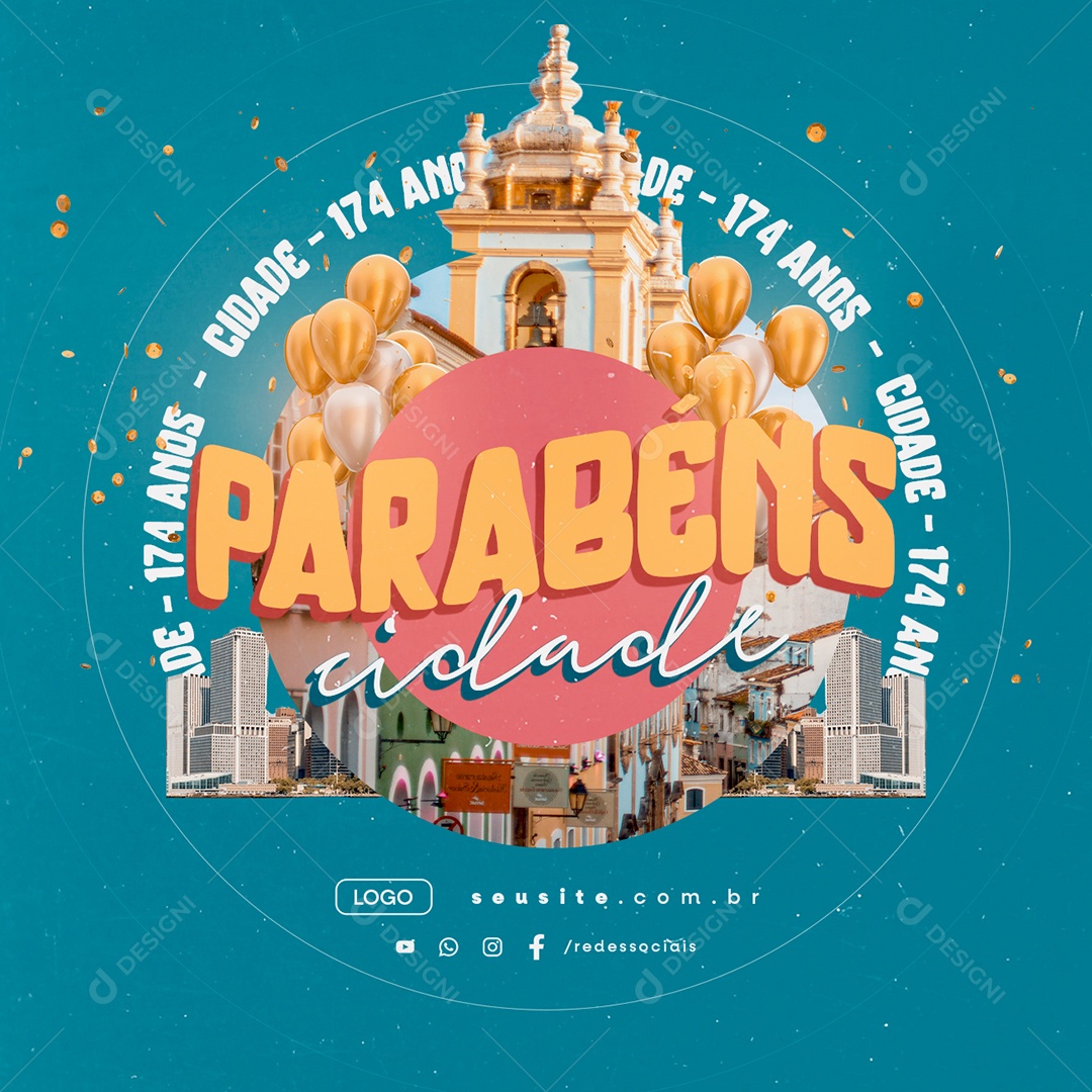 Parabéns Cidade 174 Anos Social Media PSD Editável