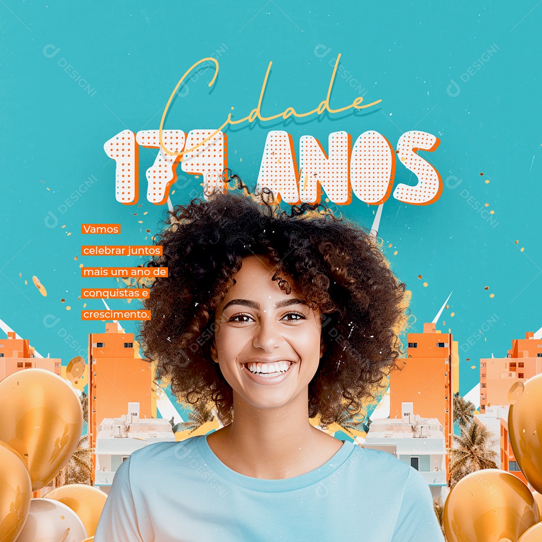 Social Media Parabéns Cidade 174 Anos PSD Editável