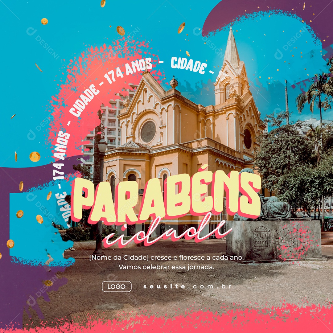 Parabéns Cidade 174 Anos Social Media PSD Editável