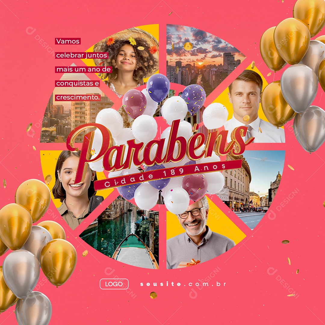 Parabéns Cidade 189 Anos Social Media PSD Editável