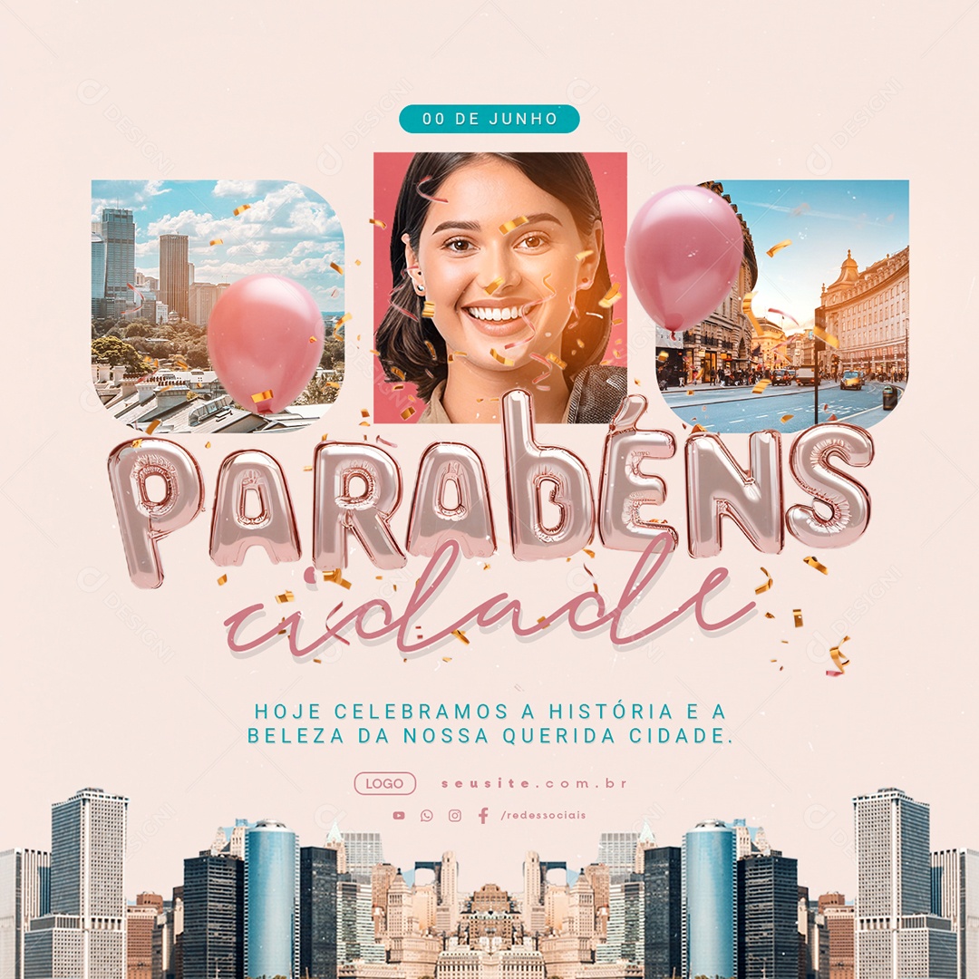 Parabéns Cidade Hoje Celebramos a História Social Media PSD Editável