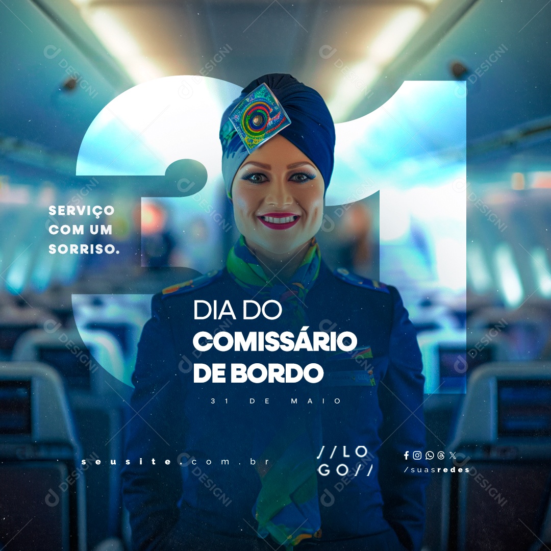 Dia do Comissário de Bordo 31 de Maio Serviço com Um Sorriso Social Media PSD Editável
