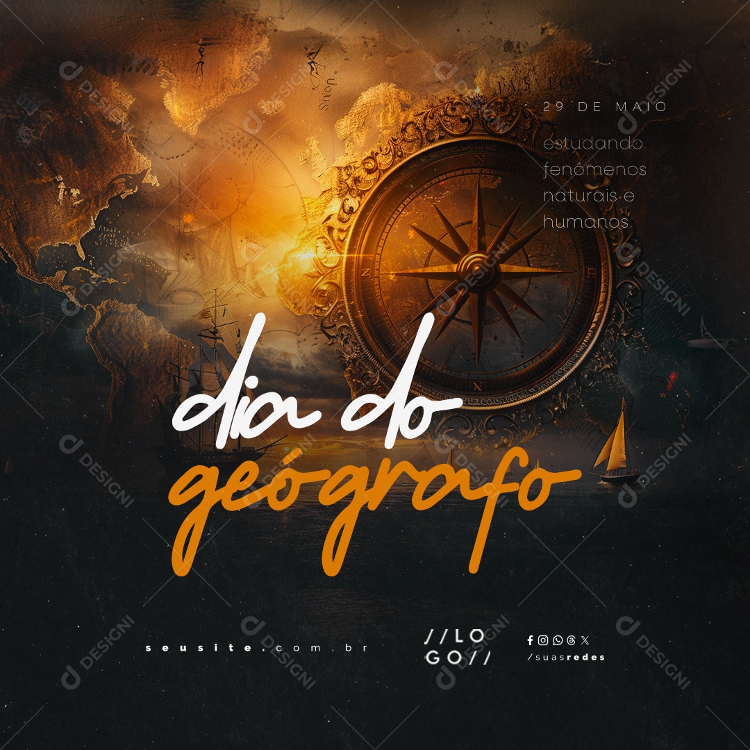 Dia do Geógrafo 29 de Maio Estudando Fenômenos Naturais Social Media PSD Editável