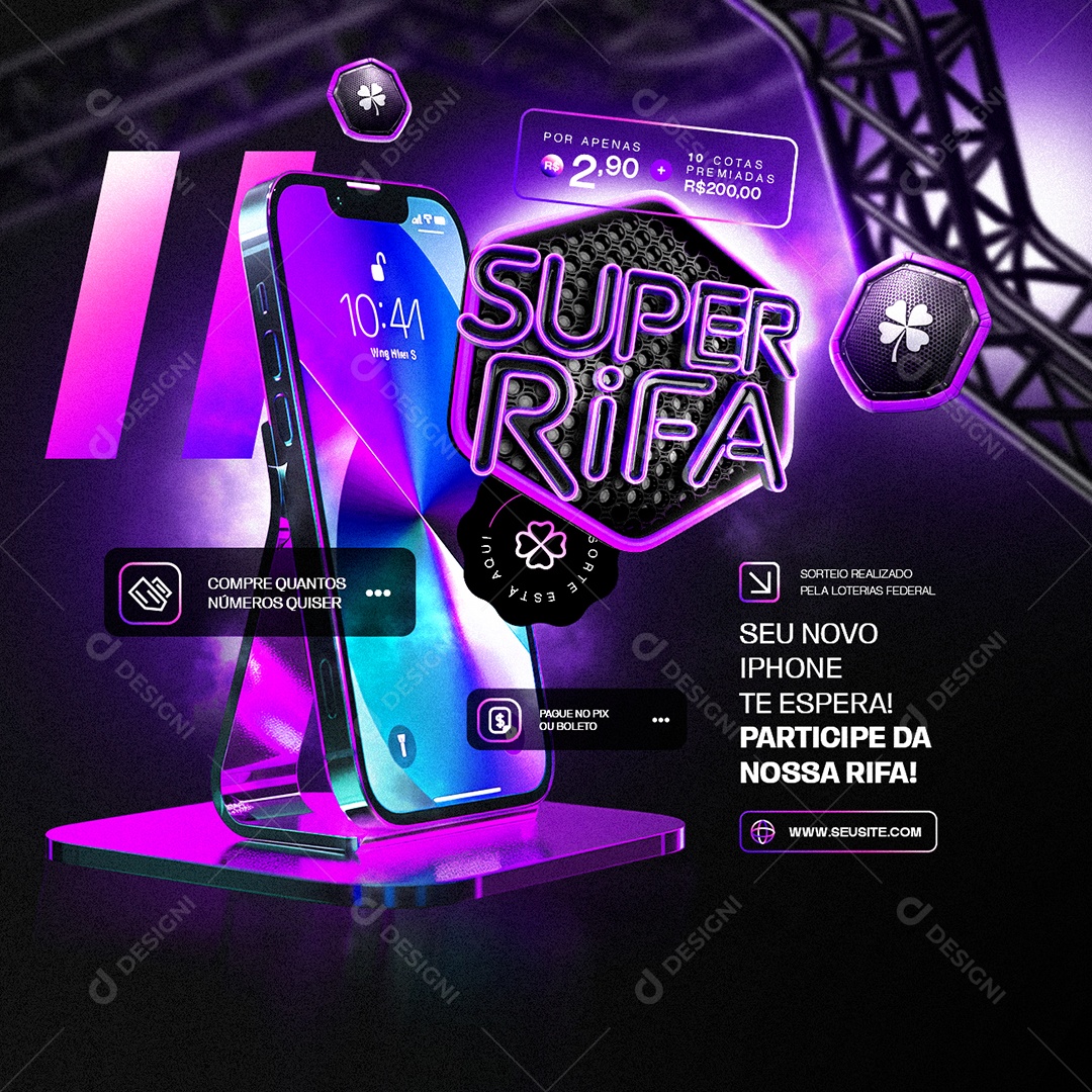 Rifa Seu Novo Iphone Te Espera Social Media PSD Editável