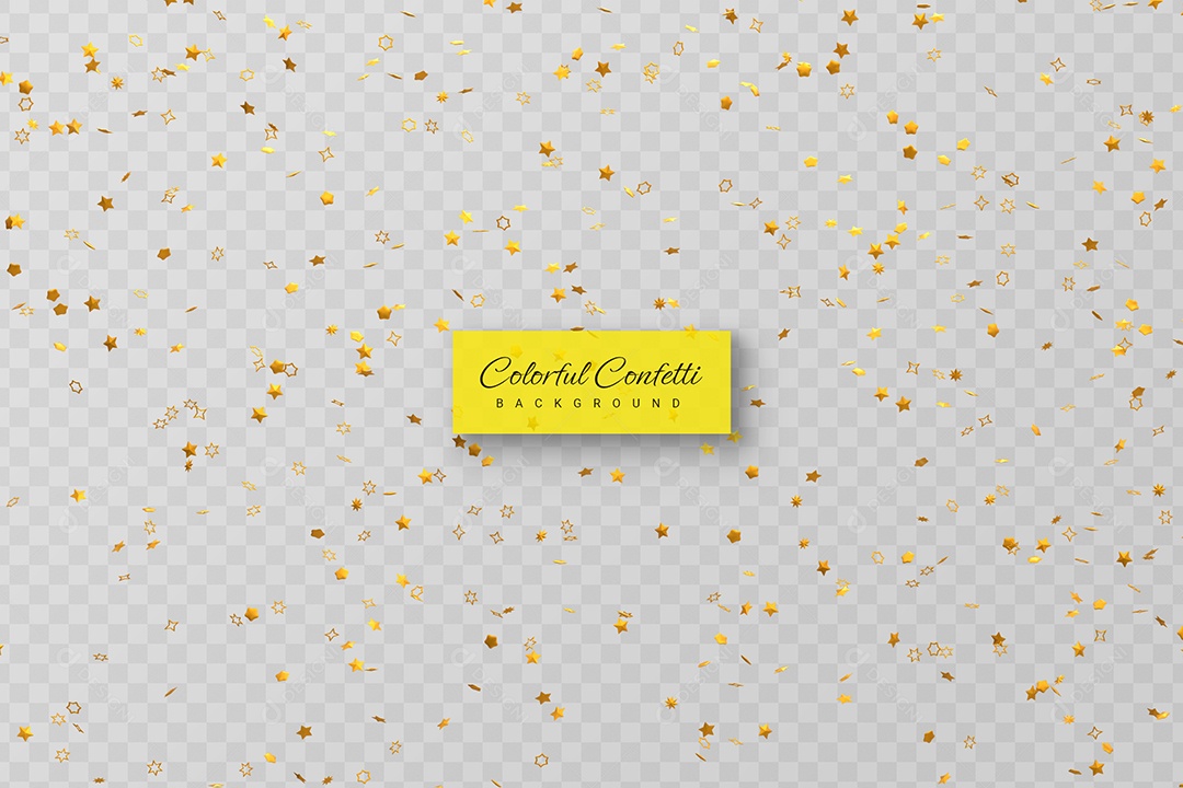 Confete Decoração Dourado Elemento 3D para Composição PSD