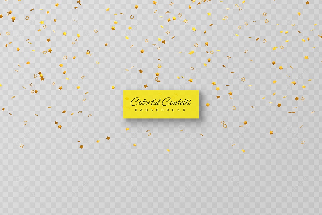 Confete Estrelas de Decoração Elemento 3D Dourado para Composição PSD