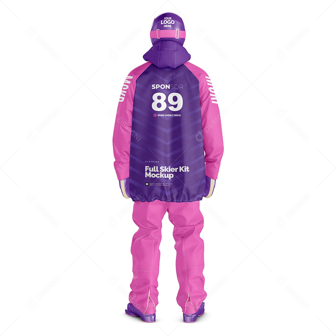 Manequin Com Uniforme Completo de Esquí Visto de Trás PSD Editável Mockup