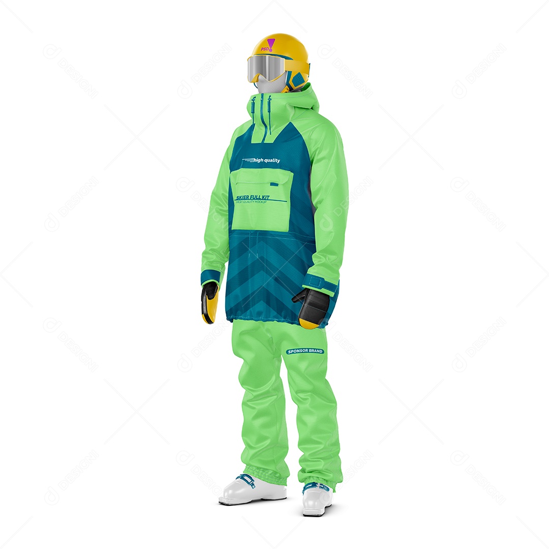 Manequin Com Uniforme de Esquí Visto de Lado PSD Editável Mockup