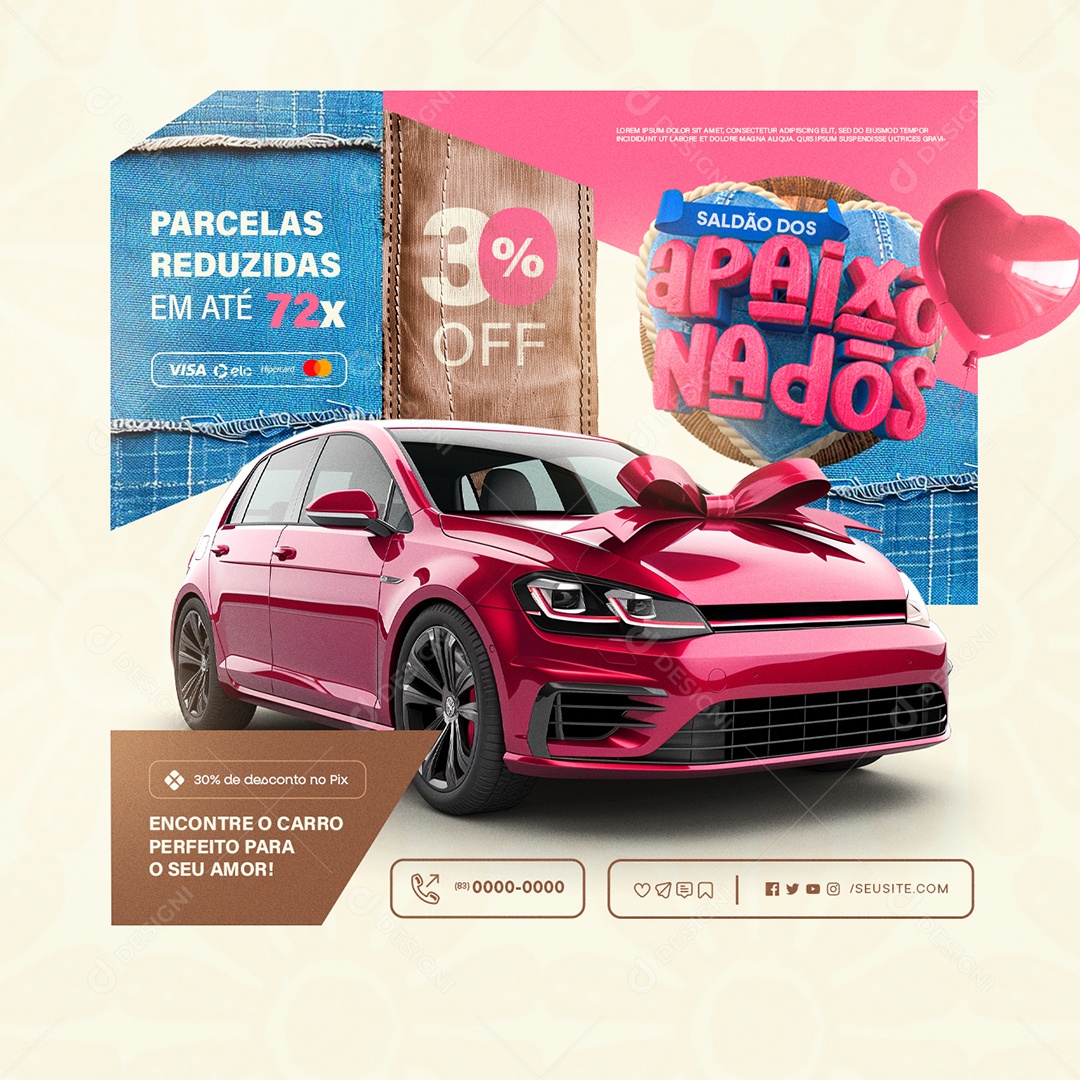 Concessionaria Saldão dos Apaixonados 30% Off Social Media PSD Editável