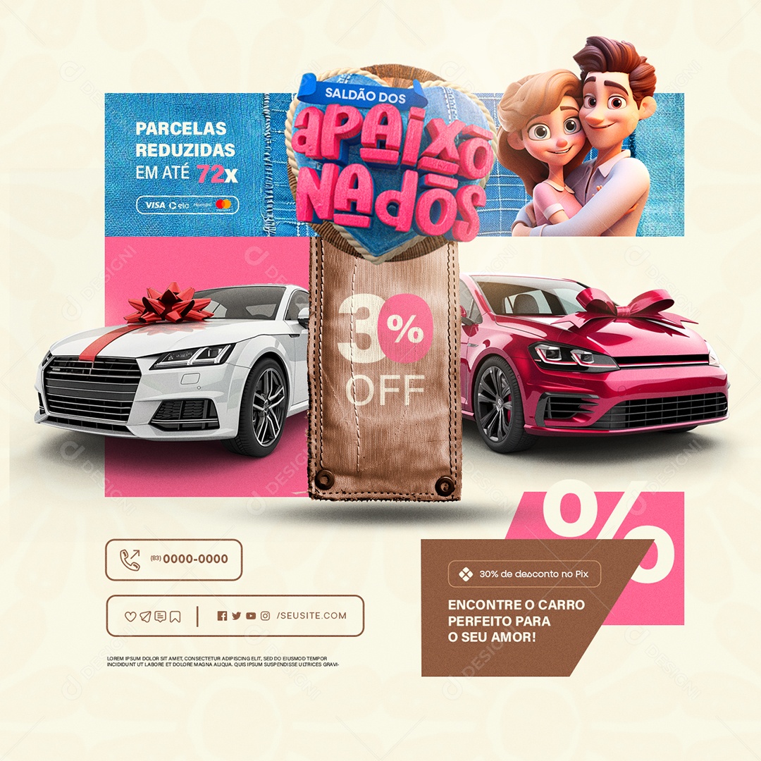 Concessionaria Saldão dos Apaixonados Parcelas Reduzidas em Até 72x Social Media PSD Editável