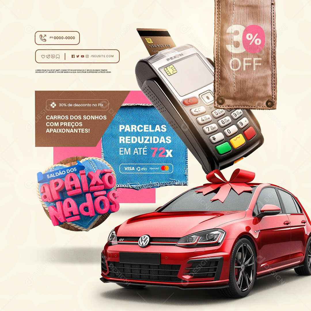 Concessionaria Saldão dos Apaixonados Carros dos Sonhos 30% Off Social Media PSD Editável