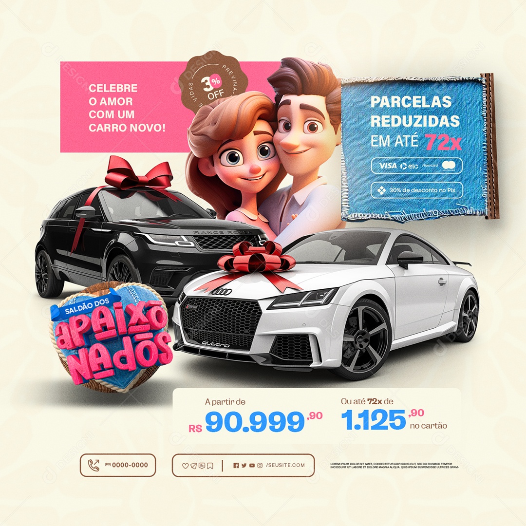 Concessionaria Saldão dos Apaixonados Celebre o Amor com Um Carro Novo Social Media PSD Editável