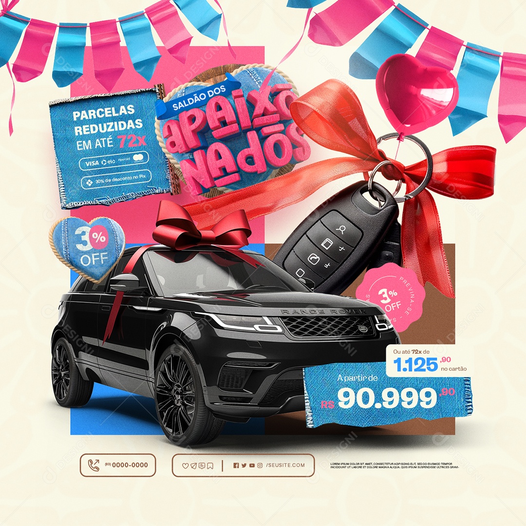 Concessionaria Saldão dos Apaixonados Parcelas Reduzidas 30% Off Social Media PSD Editável