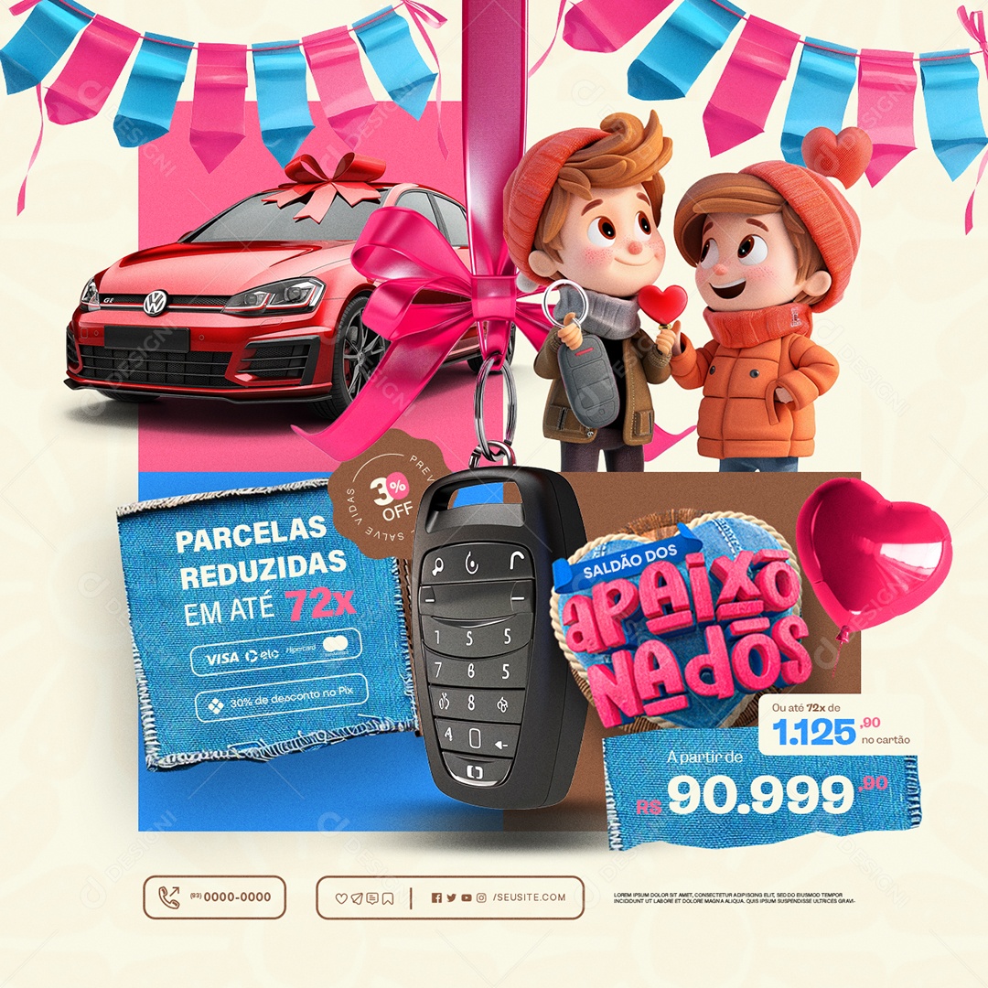 Concessionaria Saldão dos Apaixonados Parcelas Reduzidas em Até 72x Social Media PSD Editável