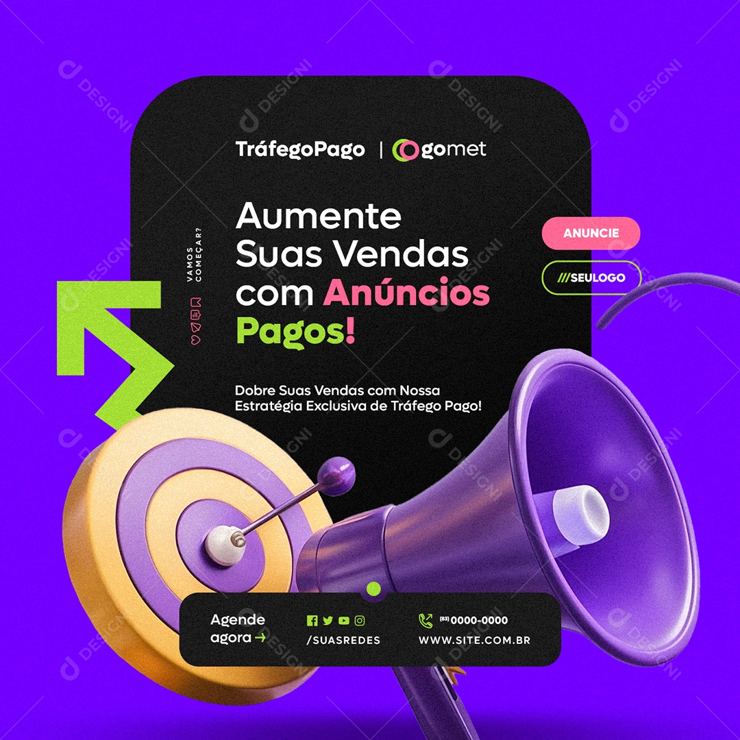 Tráfego Pago Aumente Suas Vendas com Anúncios Pagos Social Media PSD Editável