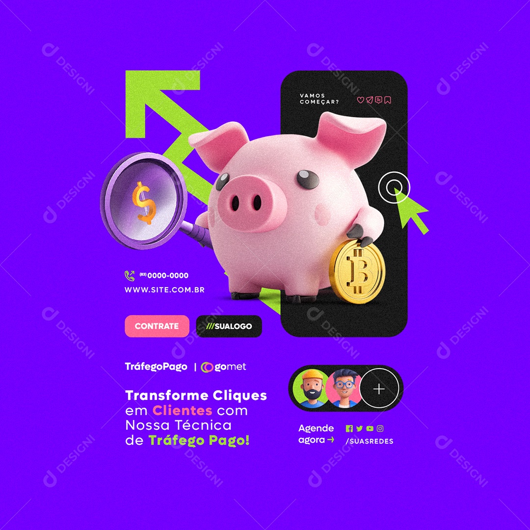 Tráfego Pago Transforme Cliques em Clientes Social Media PSD Editável