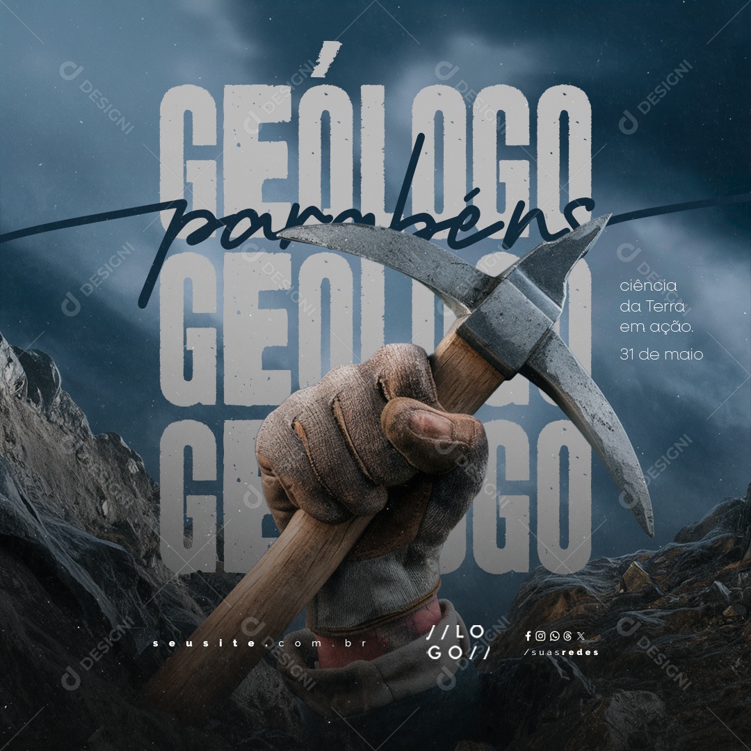 Dia do Geólogo 30 de Maio Parabéns Ciência da Terra em Ação Social Media PSD Editável