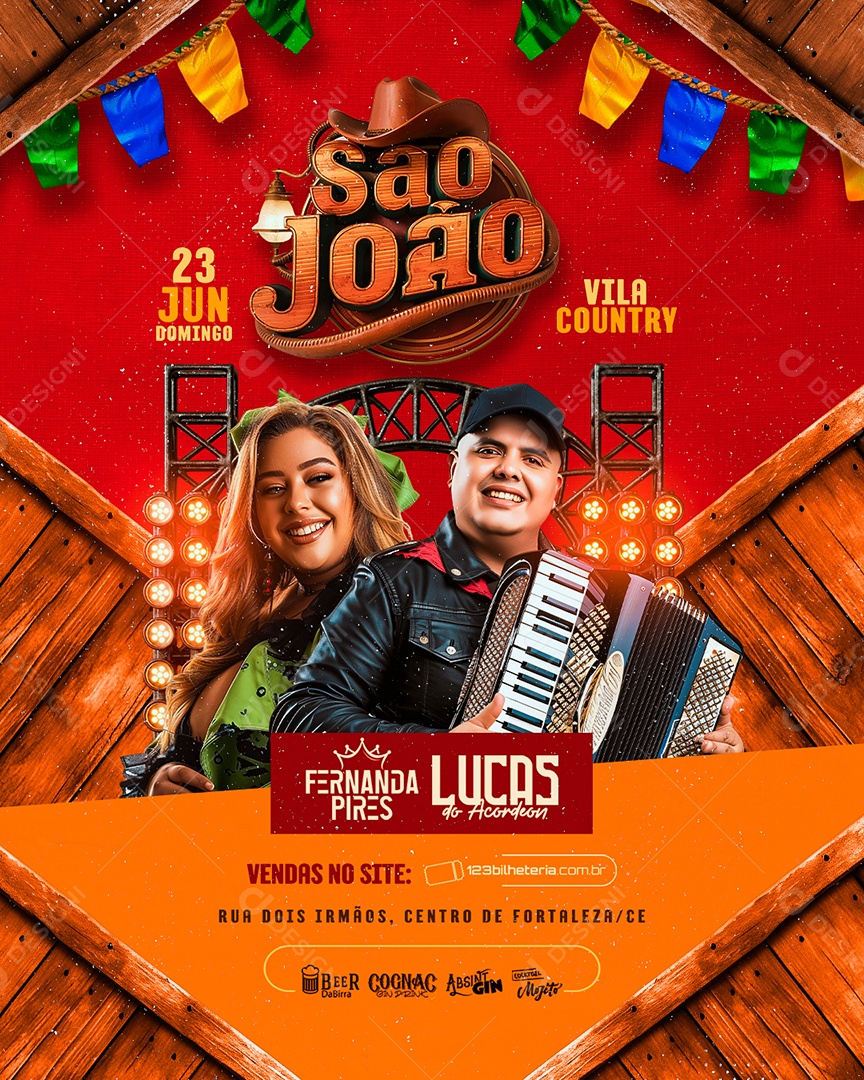 Flyer São João Fernanda Pires Lucas do Acordeon Social Media PSD Editável