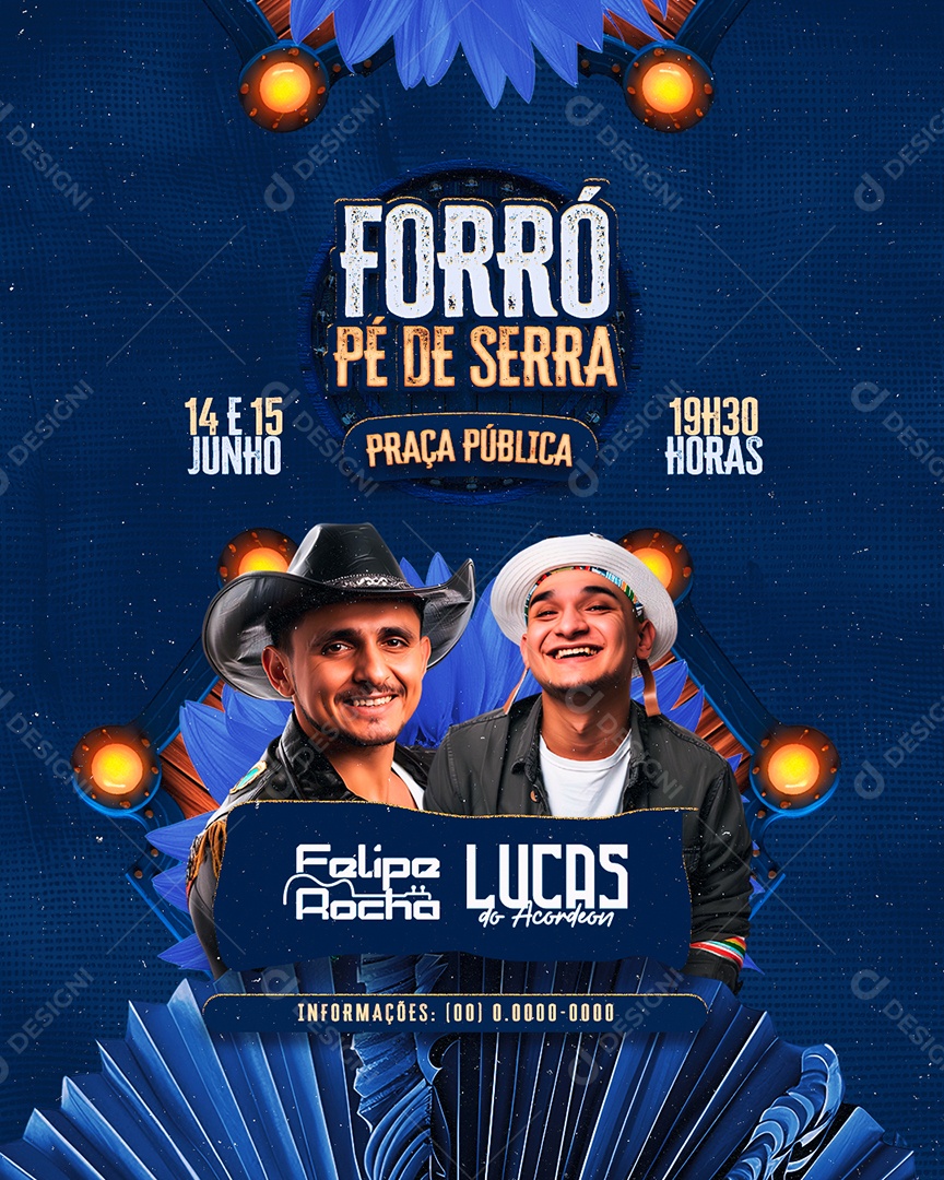 Flyer Forró Pé de Serra Praça Pública Felipe Rocha Lucas do Acordeon Social Media PSD Editável