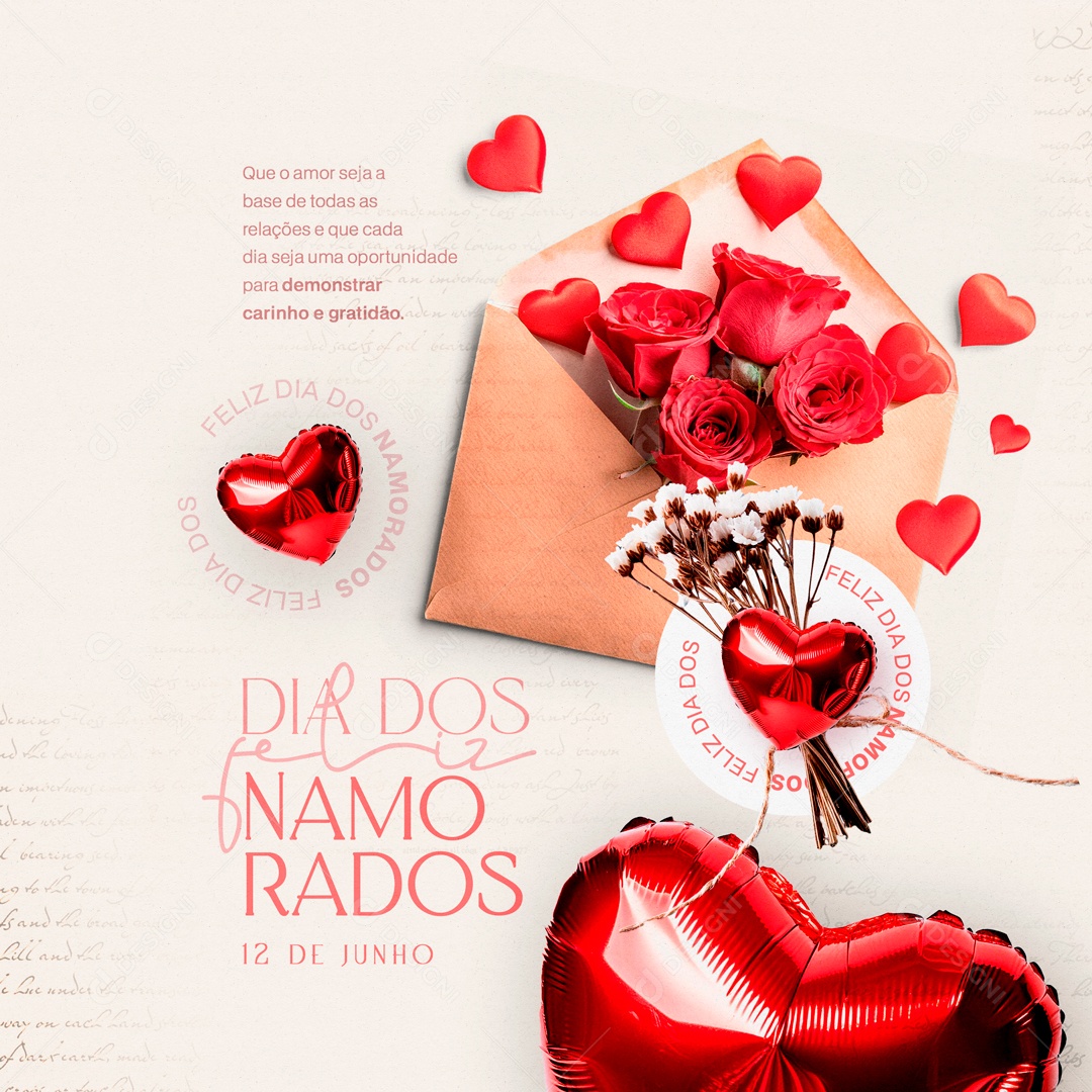 Dia dos Namorados 12 de Junho Demonstrar Carinho e Gratidão Social Media PSD Editável