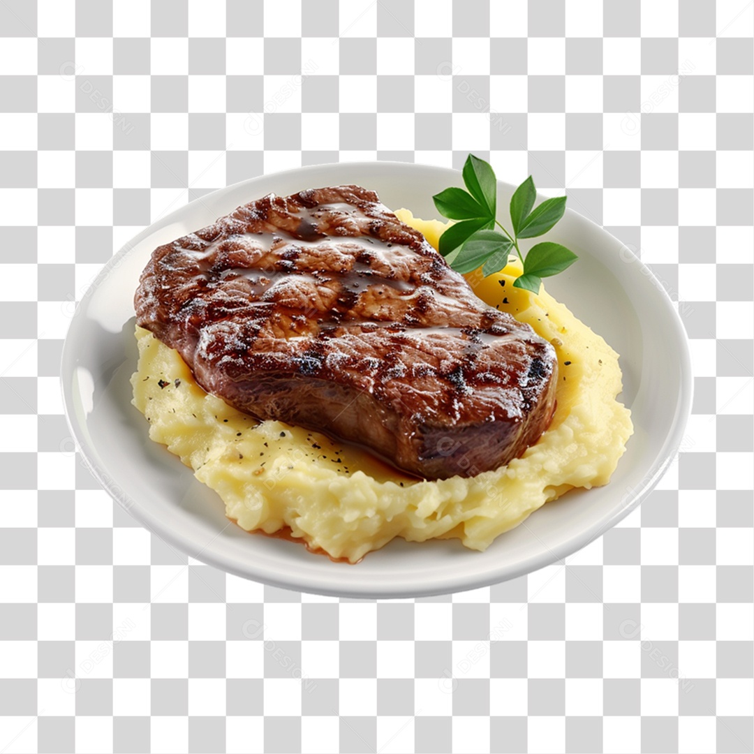 Carne Assada com Purê de Batata PNG Transparente