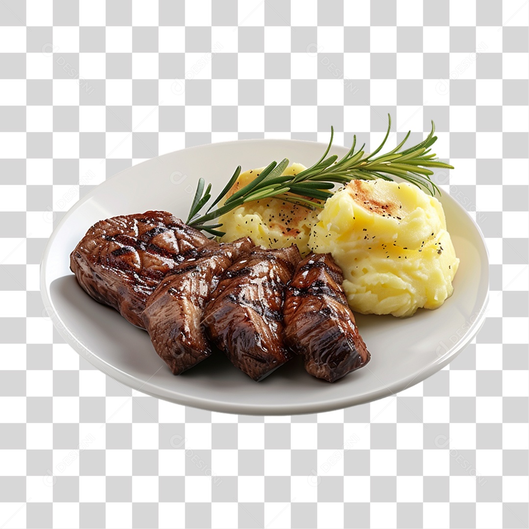 Carne Assada com Purê de Batata PNG Transparente