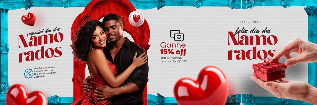 Carrossel Dia dos Namorados Ganhe Desconto em Compras Acima de 100 Reais Social Media PSD Editável