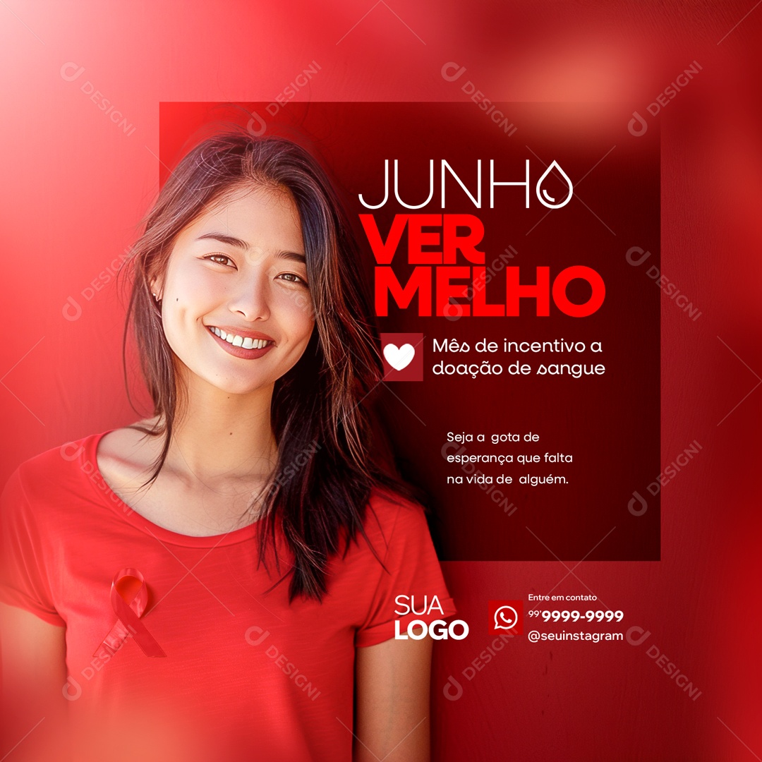 Junho Vermelho Mês de Incentivo e Doação de Sangue Social Media PSD Editável