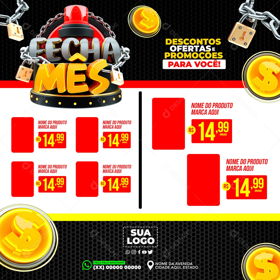 Encarte Fecha Mês Social Media Supermercado PSD Editável