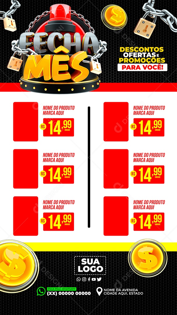 Encarte Fecha Mês Social Media Supermercado PSD Editável