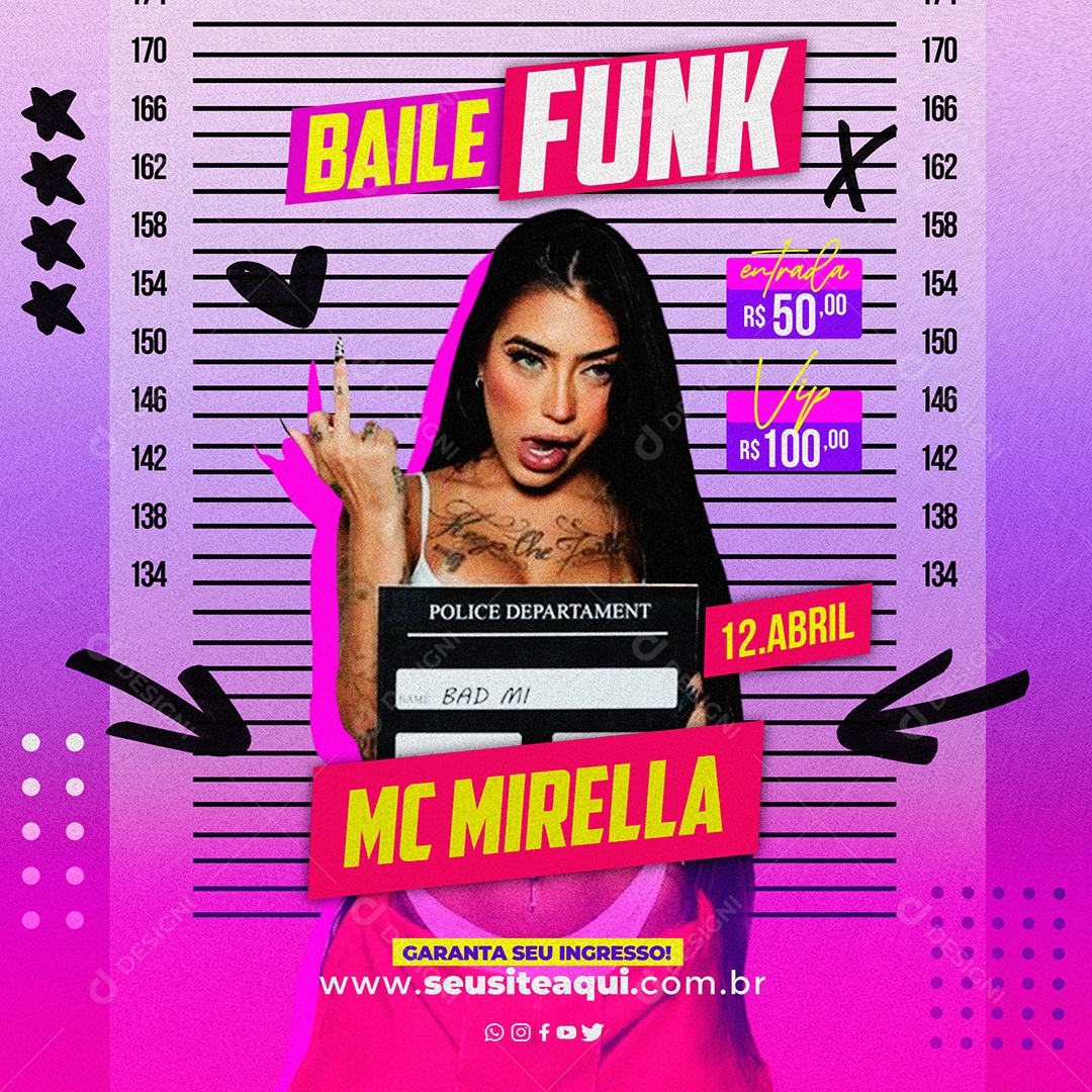 Flyer Baile Funk Mc Mirella Social Media PSD Editável