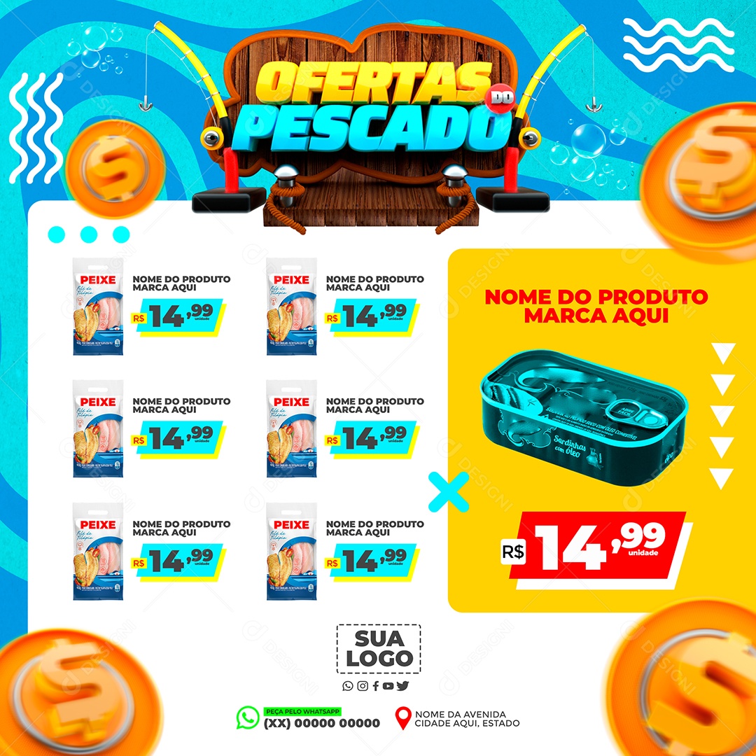 Ofertas Pescadu Feed Social Media PSD Editável