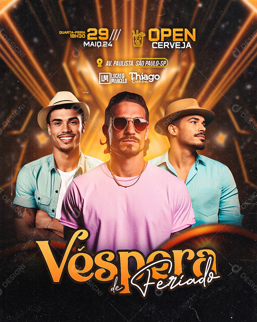 Flyer Véspera de Feriado Lucas e Marcelo Thiago Cunha Social Media PSD Editável