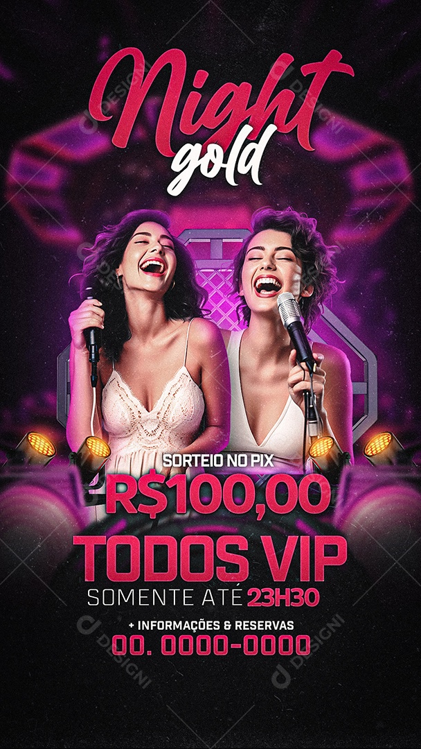 Story Flyer Night Gold Todos Vip Social Media PSD Editável