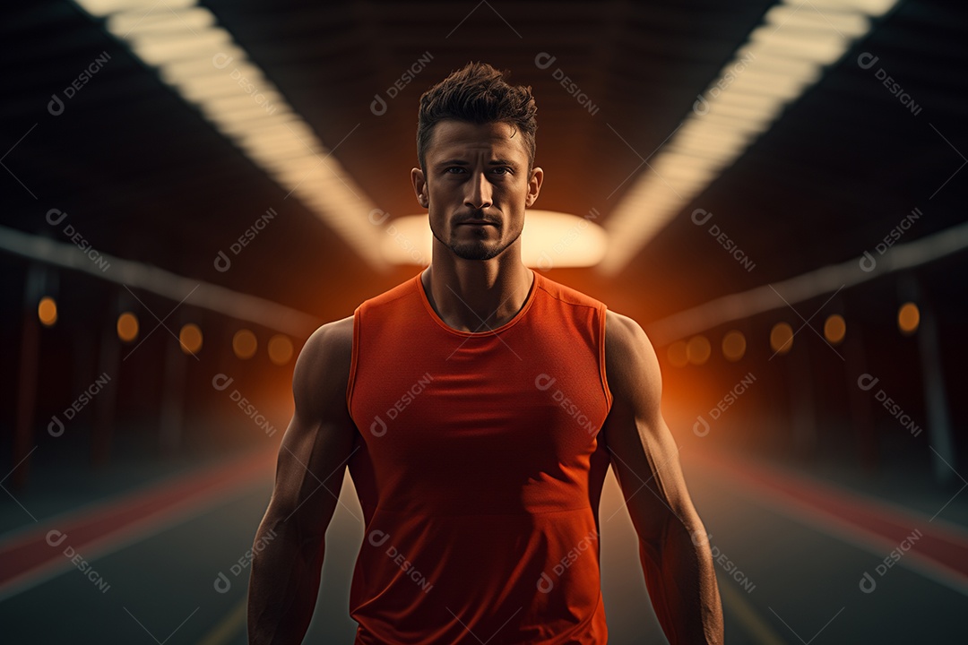 Um corredor avança em uma pista de corrida com os olhos fixos à frente