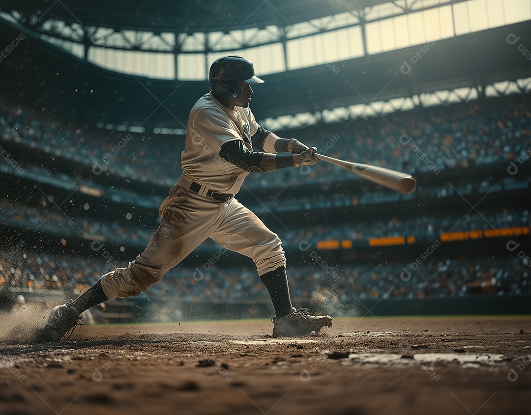 Jogador de beisebol em um estádio de beisebol