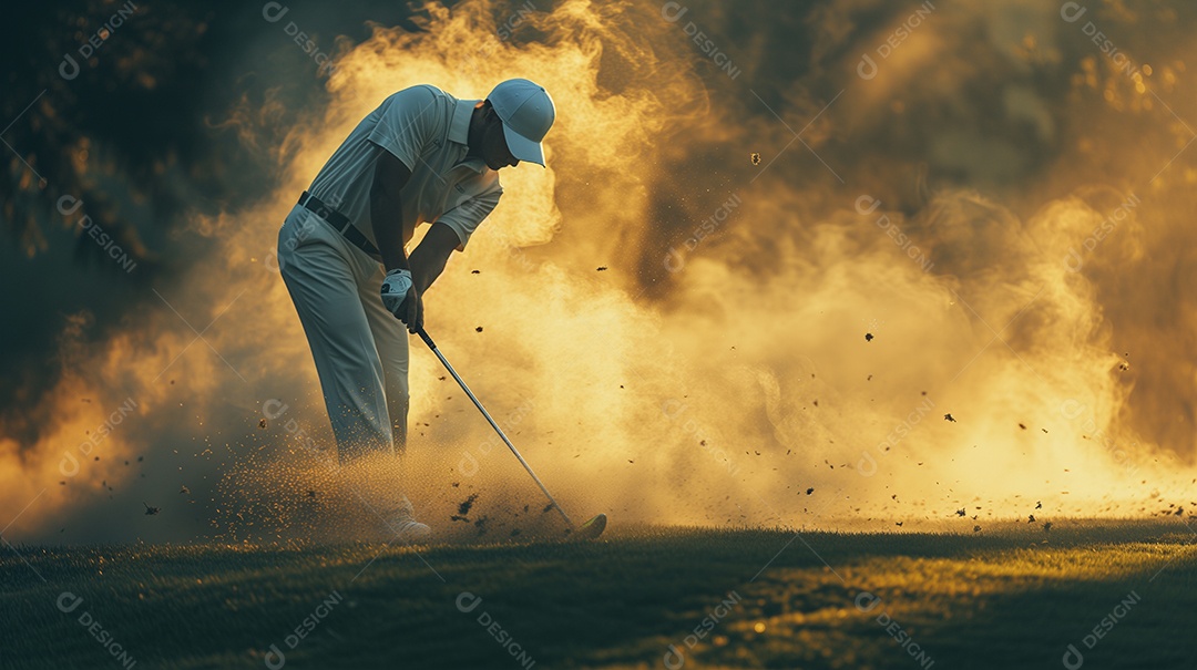 Jogador de golfe dando uma tacada