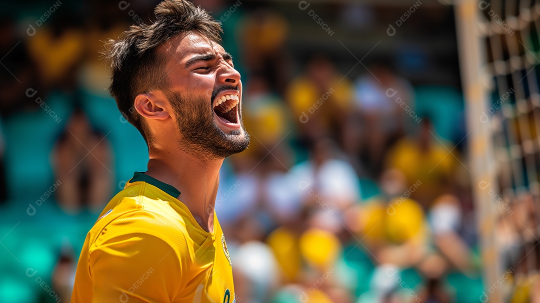 Jogador de vôlei da seleção brasileira comemorando