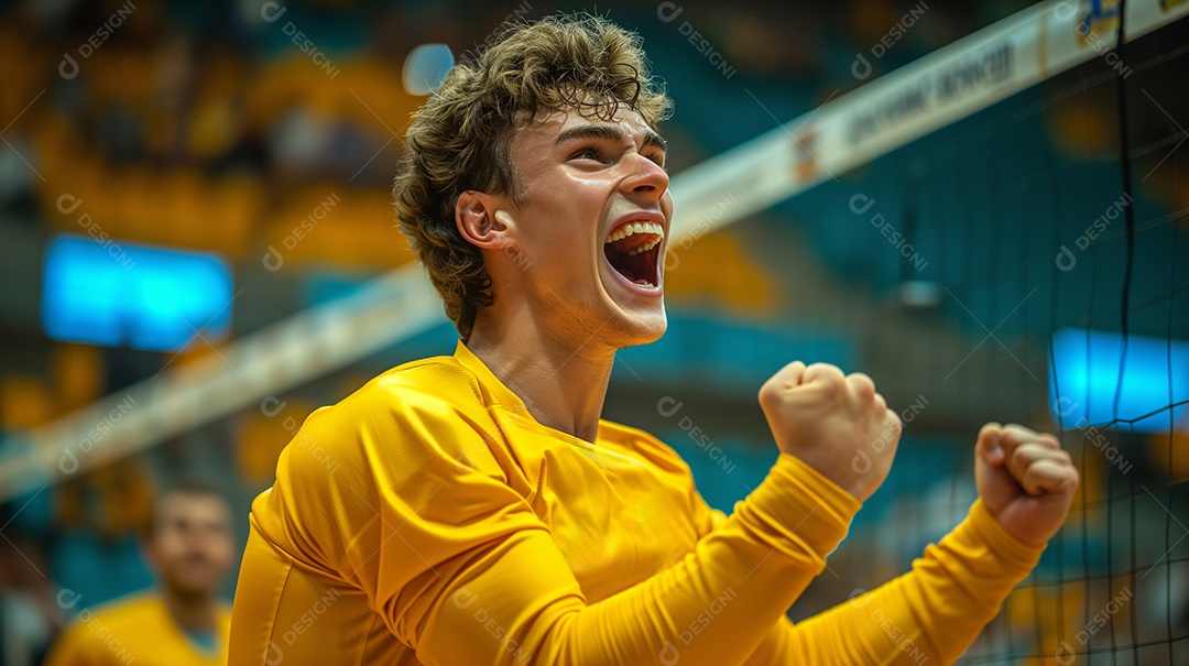 Jogadores de vôlei comemorando
