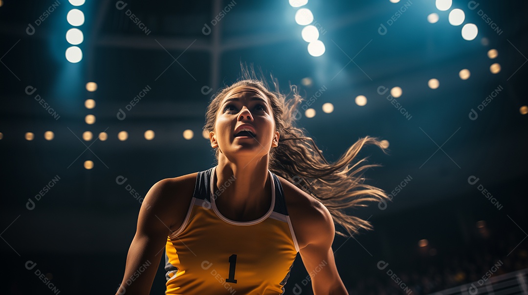 Jogadora de vôlei feminino em ação jogando campeonato