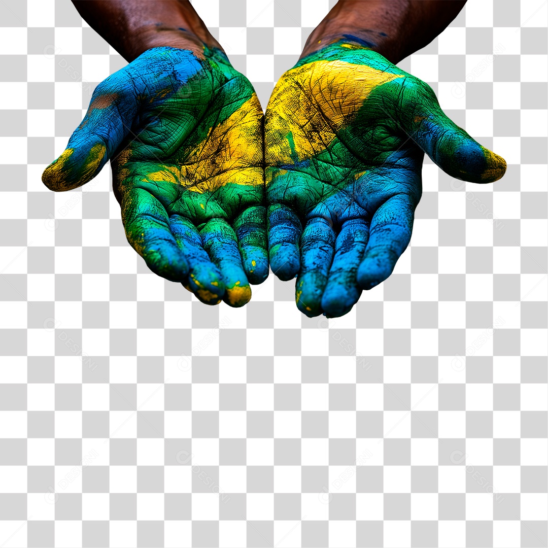 Mão Pintada de Verde e Amarela PNG Transparente